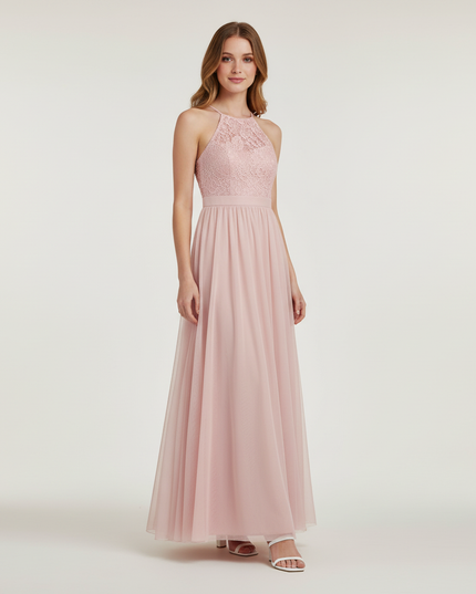 Jugendweihe Kleid Rosa Halterneck Spitze Kind - Ansicht 1