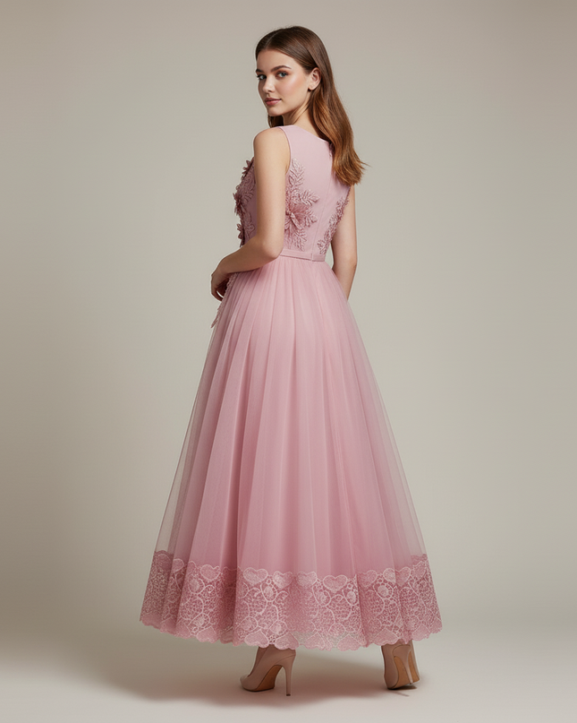 Jugendweihe Kleid Rosa Lang mit Blumen | Festlich - Ansicht 2