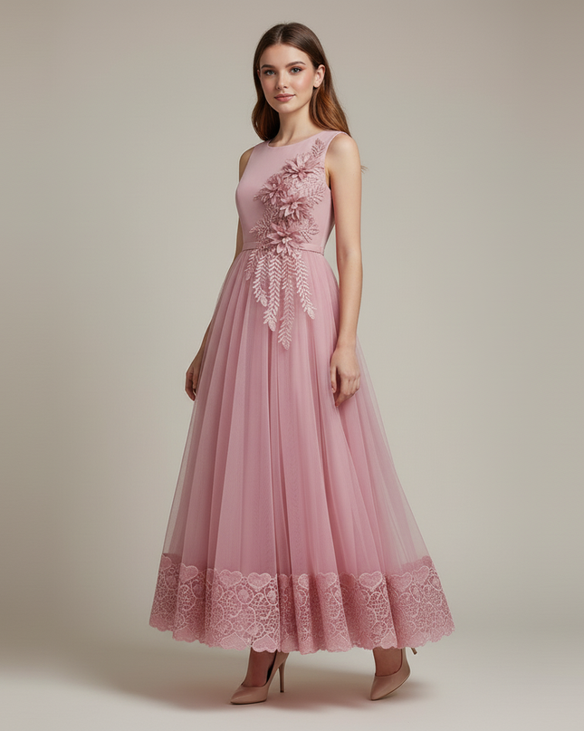 Jugendweihe Kleid Rosa Lang mit Blumen | Festlich - Ansicht 5