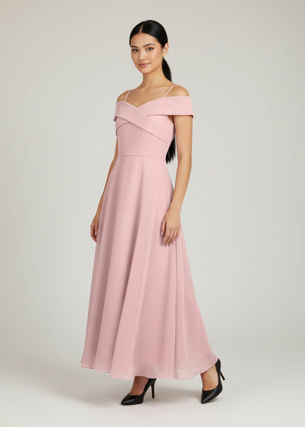 Jugendweihe Kleid Rosa Off-Shoulder Chiffon Teenager - Ansicht 1