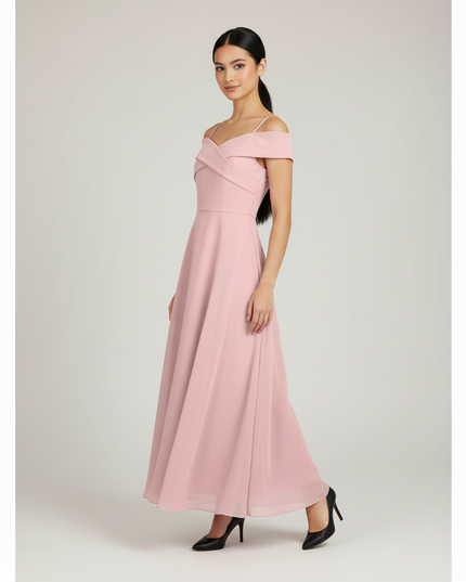 Jugendweihe Kleid Rosa Off-Shoulder Chiffon Teenager - Ansicht 3