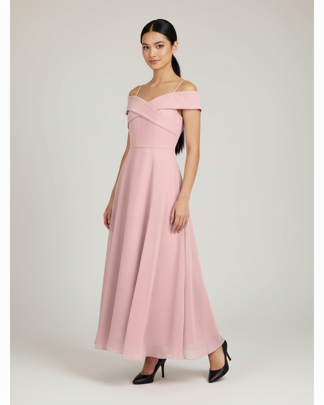 Jugendweihe Kleid Rosa Off-Shoulder Chiffon Teenager - Ansicht 5