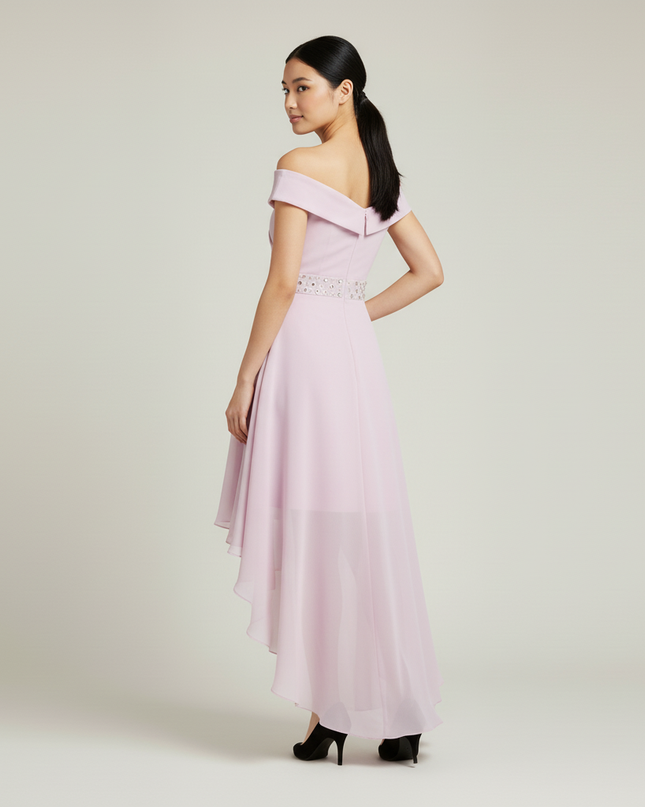 Jugendweihe Kleid Rosa Pastel Off-Shoulder | Hi-Lo - Ansicht 2