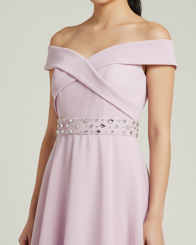 Jugendweihe Kleid Rosa Pastel Off-Shoulder | Hi-Lo - Ansicht 4
