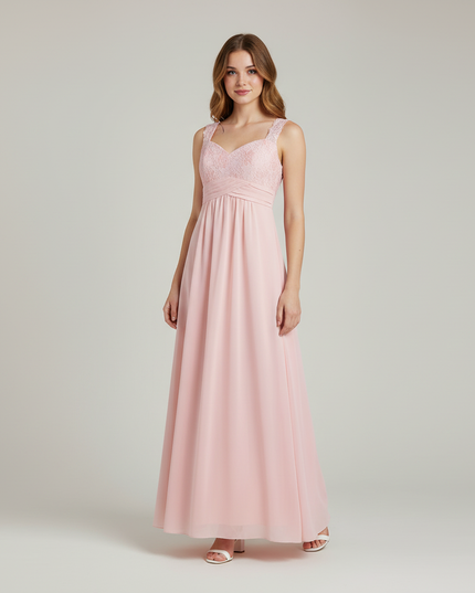 Jugendweihe Kleid Rosa Perle Spitze Blumen Chiffon - Ansicht 1