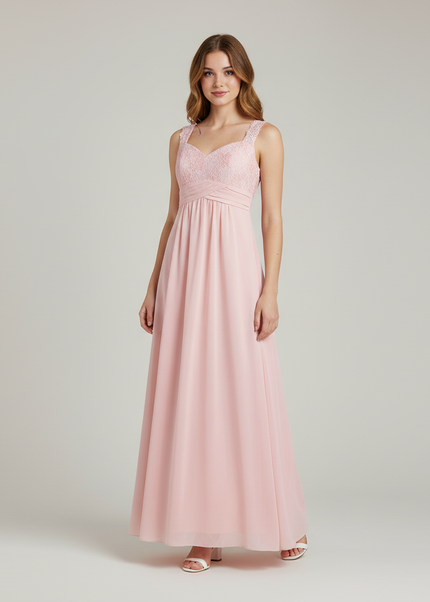 Jugendweihe Kleid Rosa Perle Spitze Blumen Chiffon - Ansicht 1
