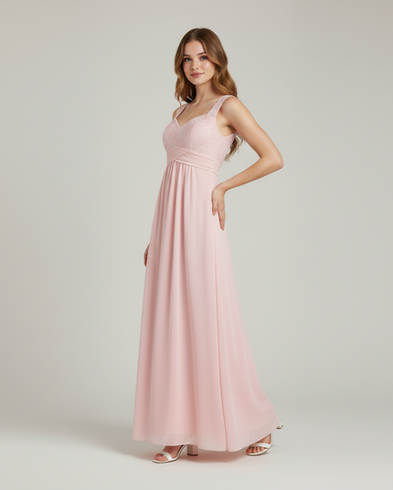 Jugendweihe Kleid Rosa Perle Spitze Blumen Chiffon - Ansicht 3