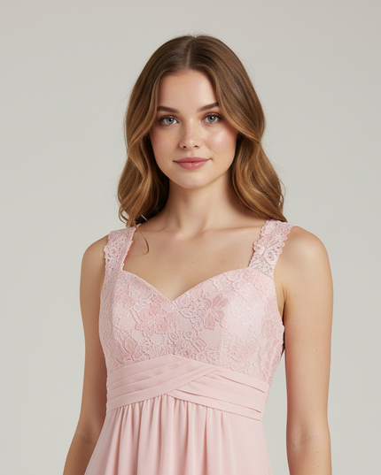 Jugendweihe Kleid Rosa Perle Spitze Blumen Chiffon - Ansicht 4