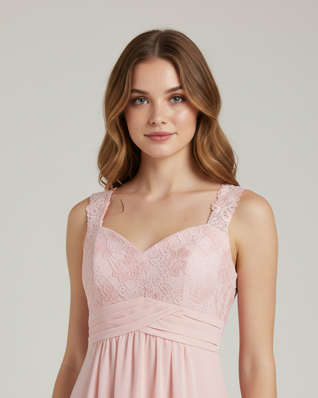 Jugendweihe Kleid Rosa Perle Spitze Blumen Chiffon - Ansicht 4