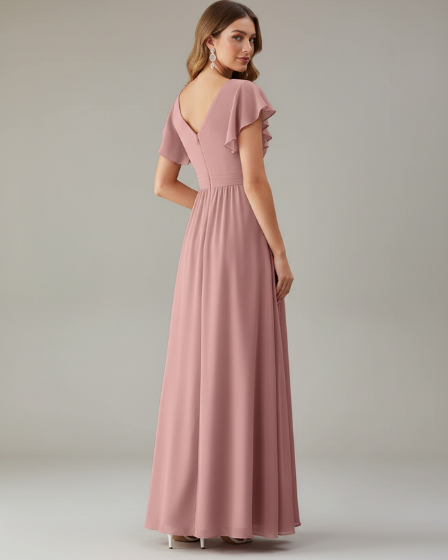 Jugendweihe Kleid Rosa Ruestchen Chiffon Bodenlang - Ansicht 2