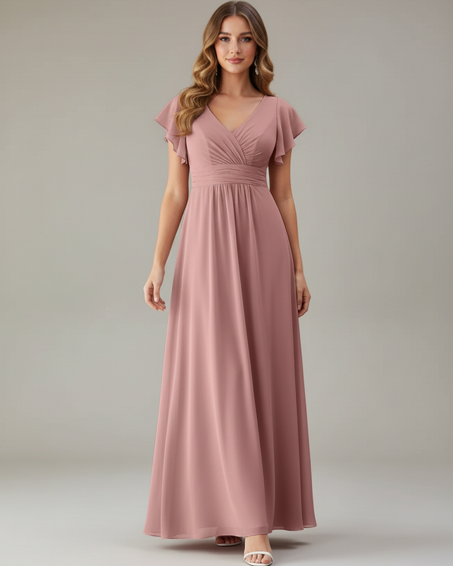 Jugendweihe Kleid Rosa Ruestchen Chiffon Bodenlang - Ansicht 5
