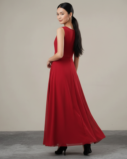 Jugendweihe Kleid Rot Chiffon Aermellos Kinder - Ansicht 2