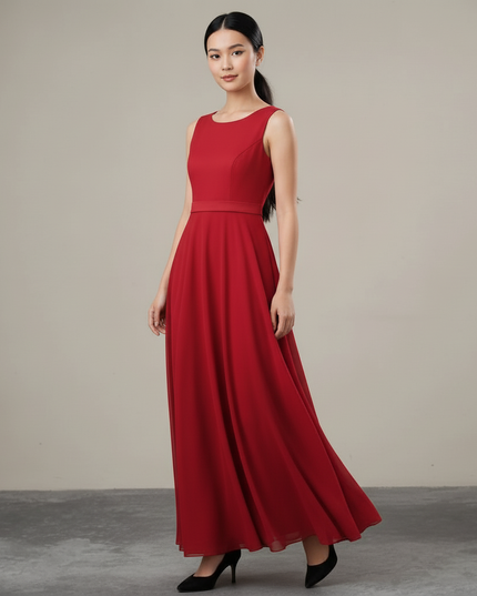 Jugendweihe Kleid Rot Chiffon Aermellos Kinder - Ansicht 5