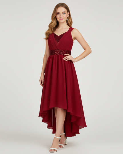 Jugendweihe Kleid Rot Dunkel Bodenlang | Maedchen Festkleid - Ansicht 1