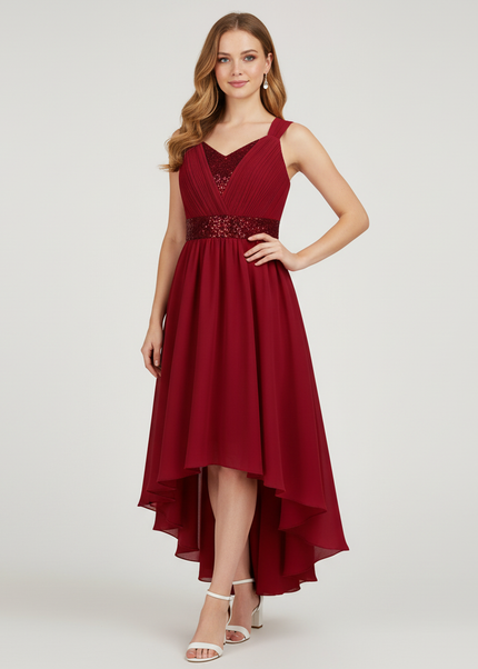 Jugendweihe Kleid Rot Dunkel Bodenlang | Maedchen Festkleid - Ansicht 1