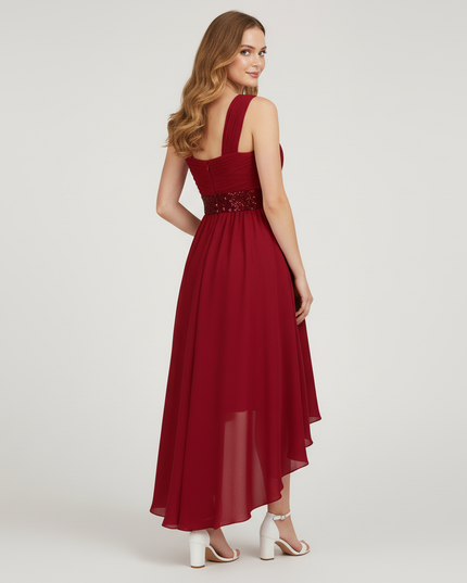 Jugendweihe Kleid Rot Dunkel Bodenlang | Maedchen Festkleid - Ansicht 2