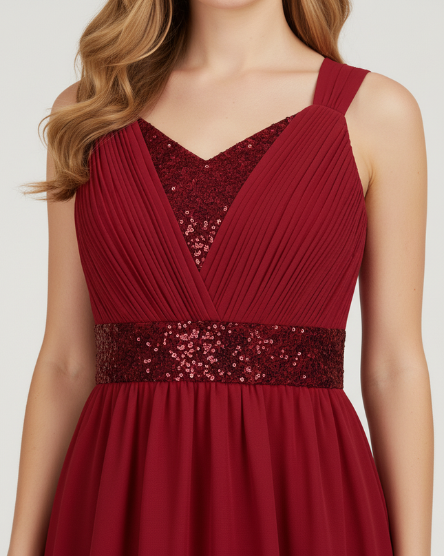 Jugendweihe Kleid Rot Dunkel Bodenlang | Maedchen Festkleid - Ansicht 3