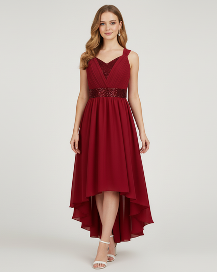 Jugendweihe Kleid Rot Dunkel Bodenlang | Maedchen Festkleid - Ansicht 4