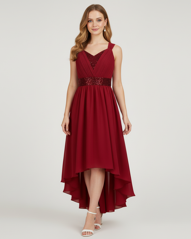Jugendweihe Kleid Rot Dunkel Bodenlang | Maedchen Festkleid - Ansicht 4