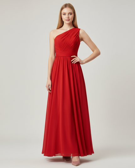 Jugendweihe Kleid Rot Einschultrig A-Linie Chiffon - Ansicht 1