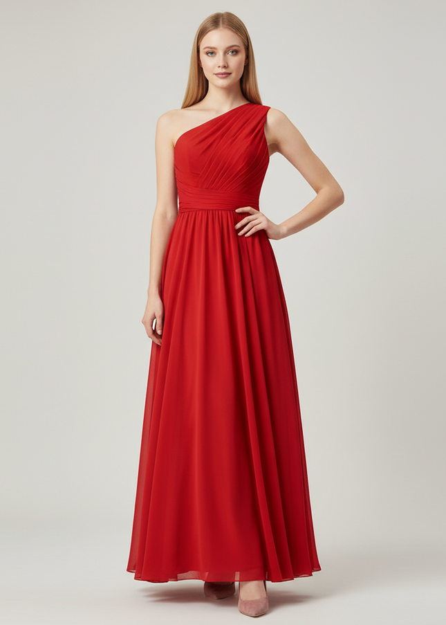 Jugendweihe Kleid Rot Einschultrig A-Linie Chiffon - Ansicht 1
