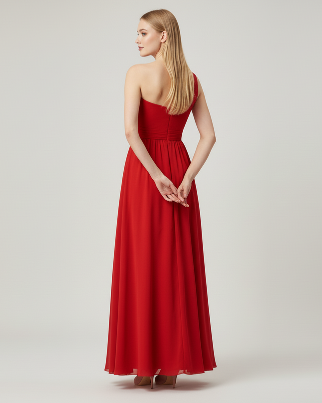 Jugendweihe Kleid Rot Einschultrig A-Linie Chiffon - Ansicht 2