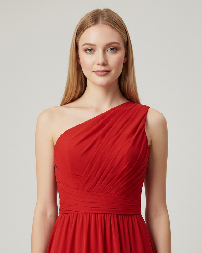 Jugendweihe Kleid Rot Einschultrig A-Linie Chiffon - Ansicht 4