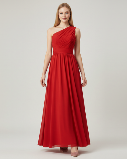 Jugendweihe Kleid Rot Einschultrig A-Linie Chiffon - Ansicht 5