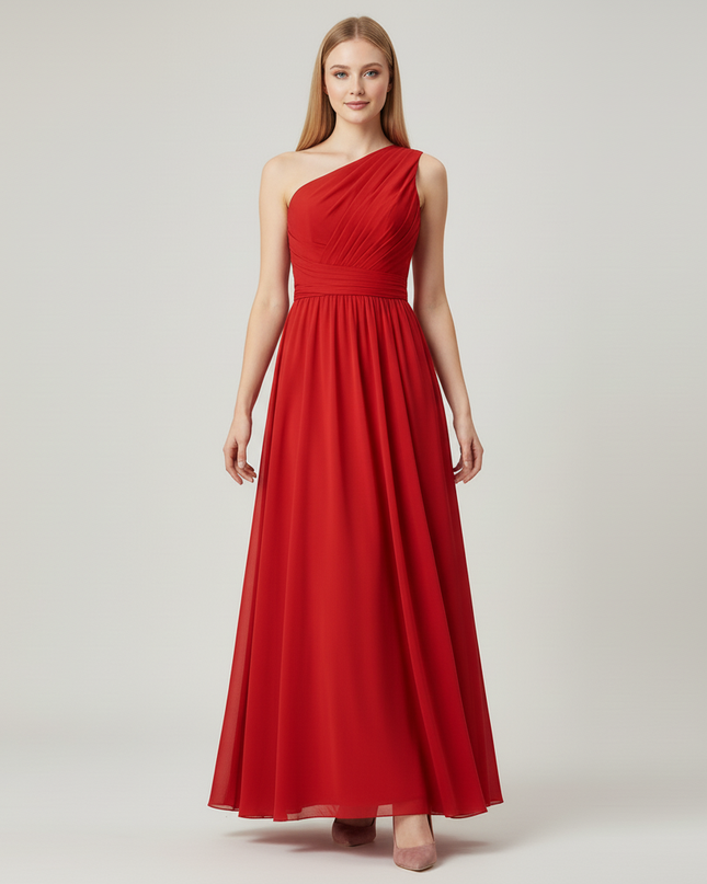 Jugendweihe Kleid Rot Einschultrig A-Linie Chiffon - Ansicht 5