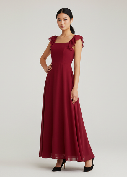 Jugendweihe Kleid Rot Elegant Chiffon Rueschentraeger - Ansicht 1