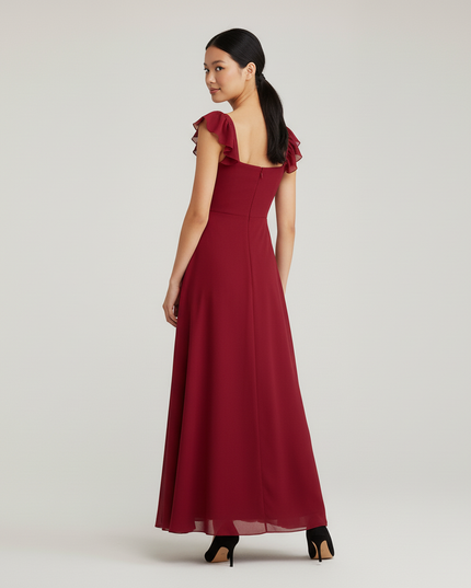 Jugendweihe Kleid Rot Elegant Chiffon Rueschentraeger - Ansicht 2