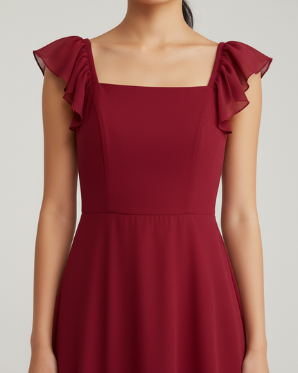 Jugendweihe Kleid Rot Elegant Chiffon Rueschentraeger - Ansicht 4