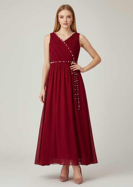 Jugendweihe Kleid Rot Festlich Lang Maedchen | Burgundy - Ansicht 1