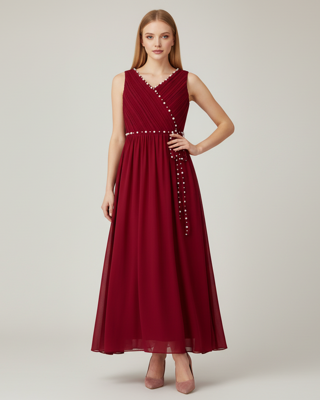 Jugendweihe Kleid Rot Festlich Lang Maedchen | Burgundy - Ansicht 1