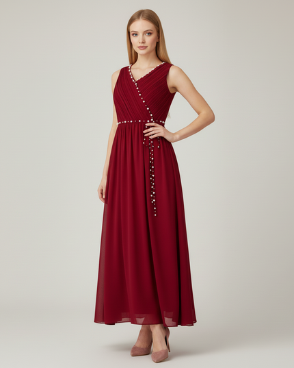 Jugendweihe Kleid Rot Festlich Lang Maedchen | Burgundy - Ansicht 3
