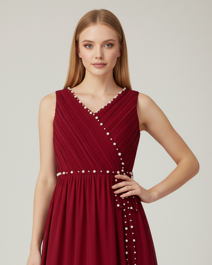Jugendweihe Kleid Rot Festlich Lang Maedchen | Burgundy - Ansicht 4