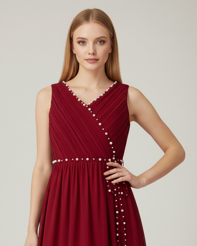 Jugendweihe Kleid Rot Festlich Lang Maedchen | Burgundy - Ansicht 4