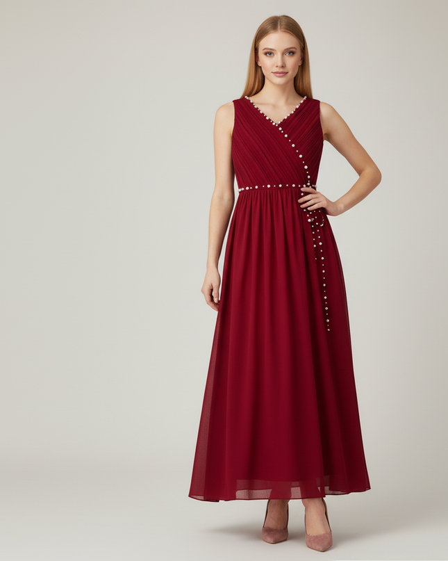 Jugendweihe Kleid Rot Festlich Lang Maedchen | Burgundy - Ansicht 5