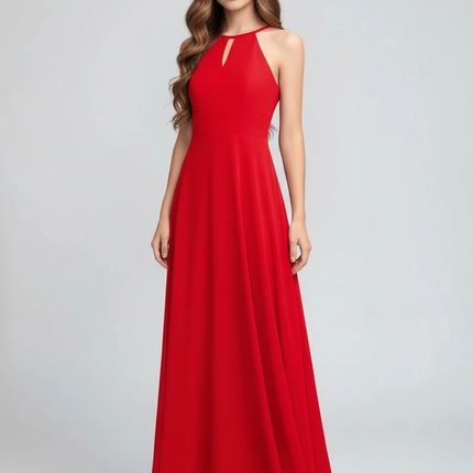 Jugendweihe Kleid Rot Halter Chiffon Lang Kinder - Ansicht 1