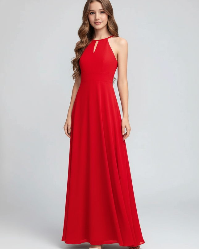 Jugendweihe Kleid Rot Halter Chiffon Lang Kinder - Ansicht 1