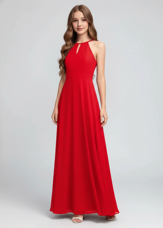 Jugendweihe Kleid Rot Halter Chiffon Lang Kinder - Ansicht 1