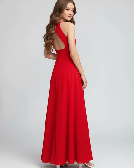 Jugendweihe Kleid Rot Halter Chiffon Lang Kinder - Ansicht 2
