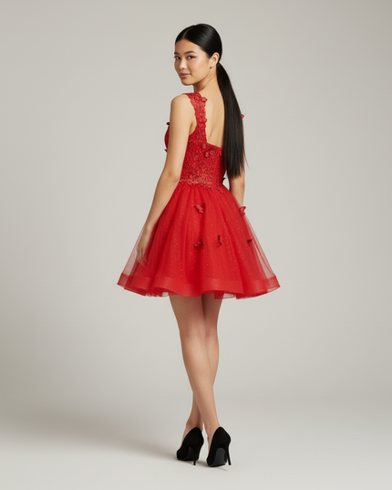 Jugendweihe Kleid Rot Kurz Cocktail Festlich | Alle Groessen - Ansicht 2