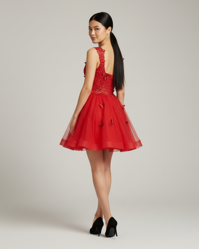 Jugendweihe Kleid Rot Kurz Cocktail Festlich | Alle Groessen - Ansicht 2