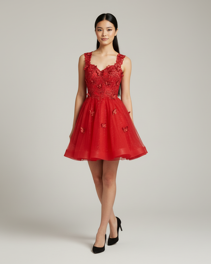 Jugendweihe Kleid Rot Kurz Cocktail Festlich | Alle Groessen - Ansicht 5