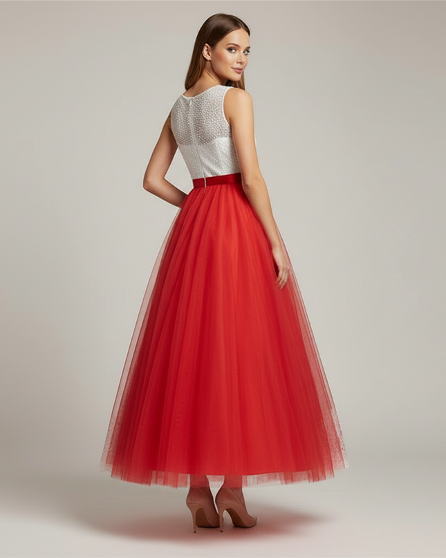 Jugendweihe Kleid Rot Lang Chiffon Kind - Ansicht 2
