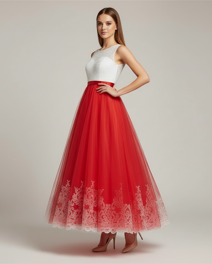Jugendweihe Kleid Rot Lang Chiffon Kind - Ansicht 3