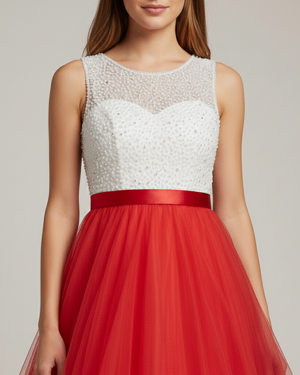 Jugendweihe Kleid Rot Lang Chiffon Kind - Ansicht 4