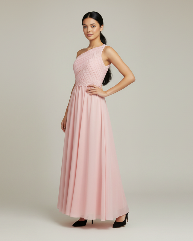 Jugendweihe Kleid Rot Pink One-Shoulder Tuell | Lang - Ansicht 1