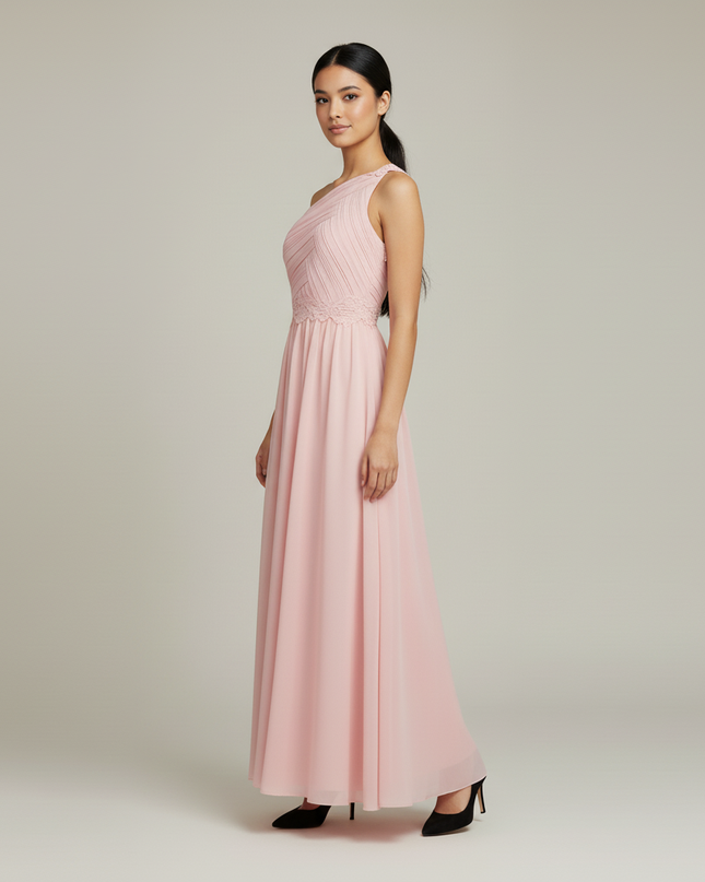Jugendweihe Kleid Rot Pink One-Shoulder Tuell | Lang - Ansicht 3